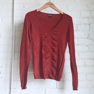 Express Red Ruffle V-Neck Sweater Christmas Xmas